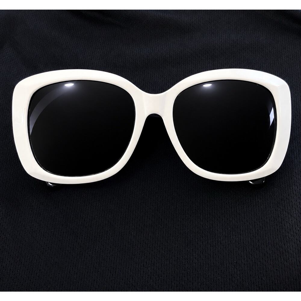 Vintage Anne Klein Italy Oversized White Sunglasses Rounded Square Cat Eye